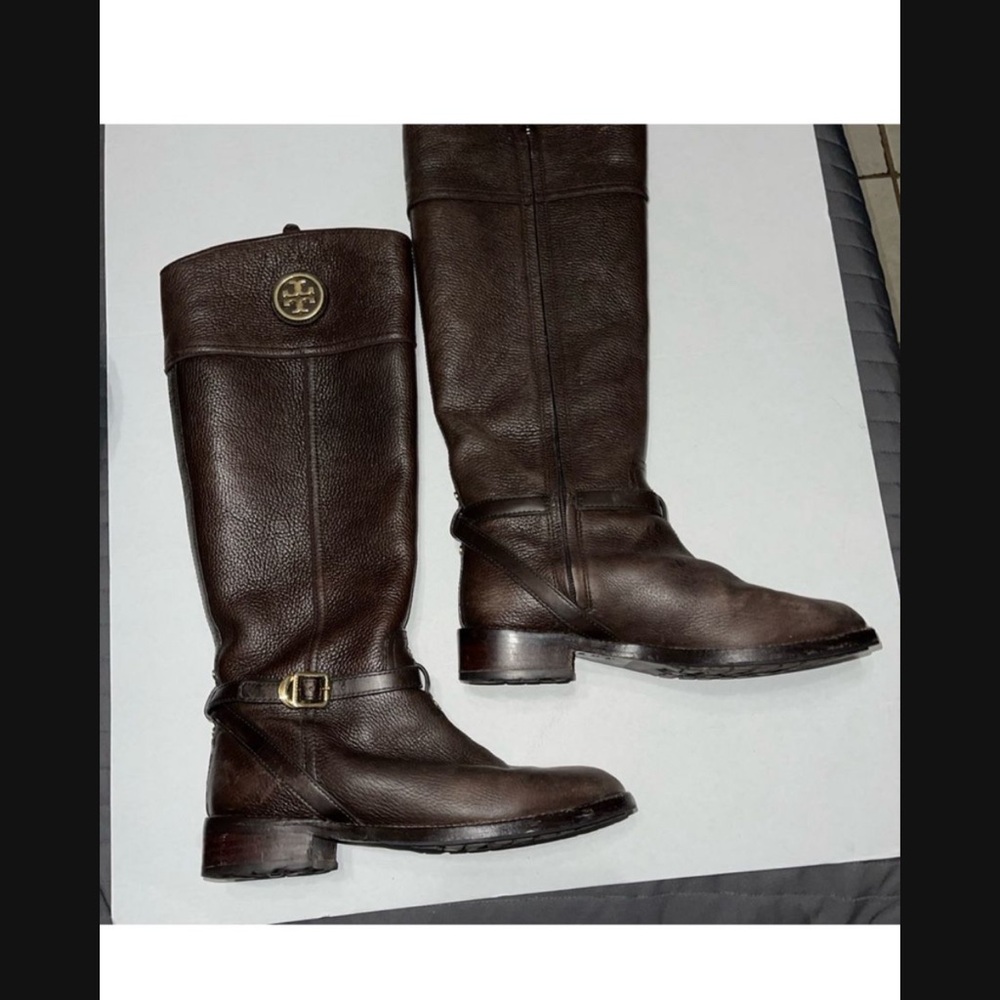 Tory Burch Brown Leather boots. size 9.5, wear and tear as seen in picture